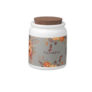 Thankful grateful blessed Floral Thanksgiving  Candy Jar