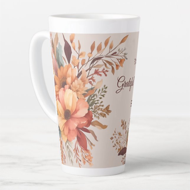 Thankful grateful blessed Floral Thanksgiving  Latte Mug (Left Angle)