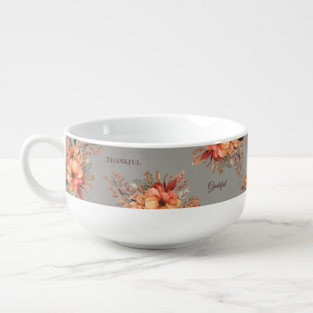 Thankful Grateful Blessed Floral Thanksgiving Soup Mug (Right)