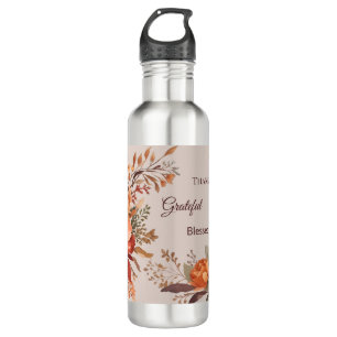Thankful grateful blessed Floral Thanksgiving Stainless Steel Water Bottle