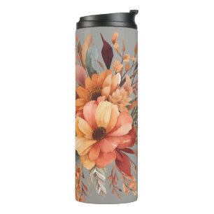 Thankful grateful blessed Floral Thanksgiving Thermal Tumbler