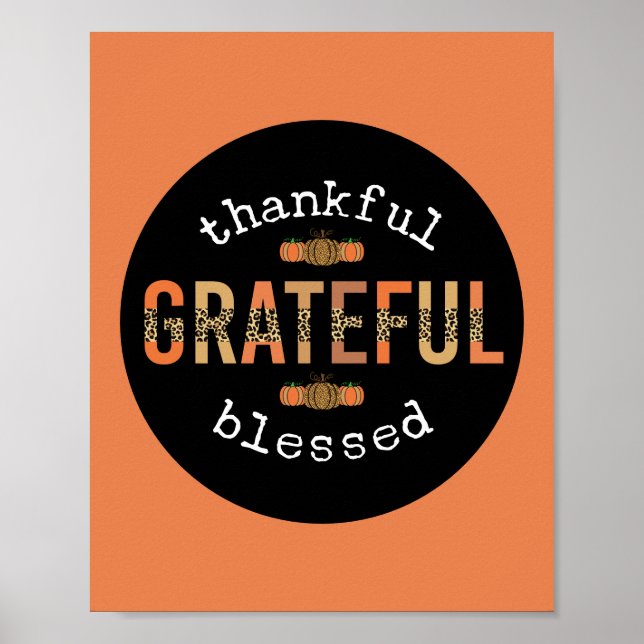 Thankful Grateful Blessed Fun Leopard Print Fall (Front)