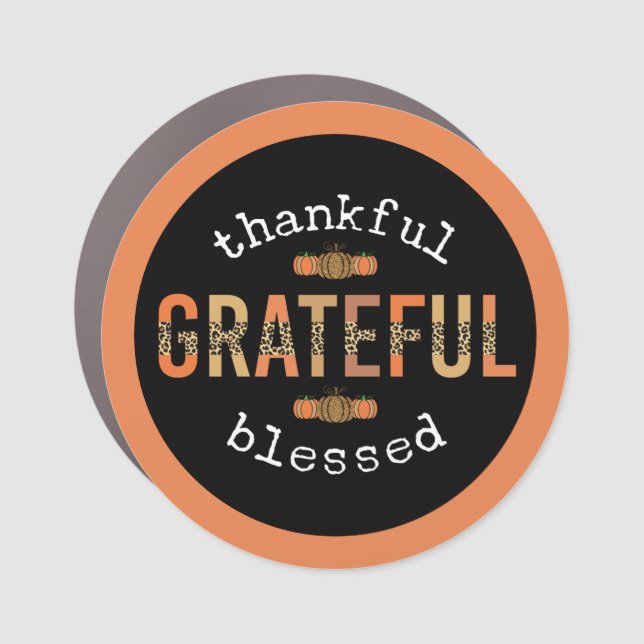 Thankful Grateful Blessed Fun Leopard Print Fall Car Magnet (Front)