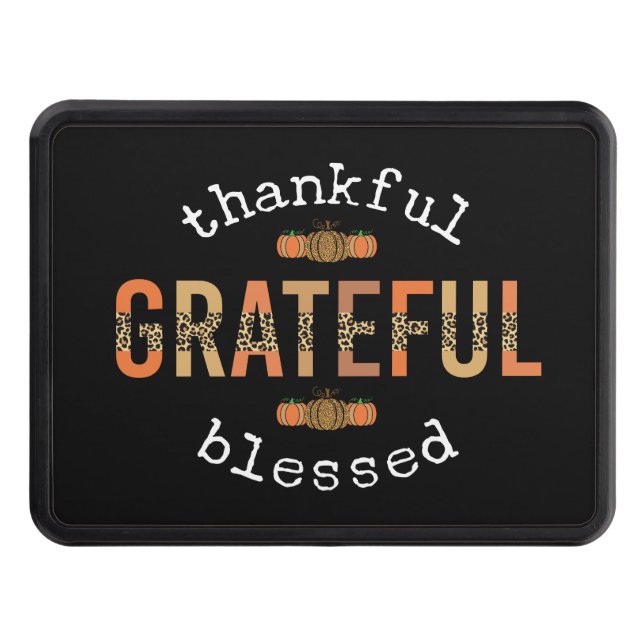 Thankful Grateful Blessed Fun Leopard Print Fall Hitch Cover (Front)