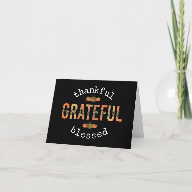Thankful Grateful Blessed Fun Leopard Print Fall Letterpress Thank You Card (Front)