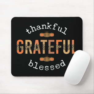 Thankful Grateful Blessed Fun Leopard Print Fall Mouse Pad