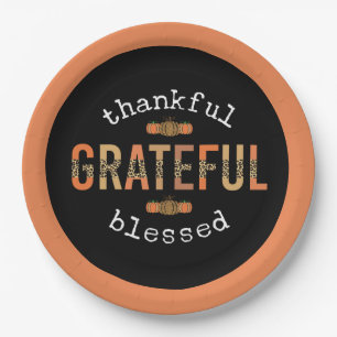 Thankful Grateful Blessed Fun Leopard Print Fall Paper Plates