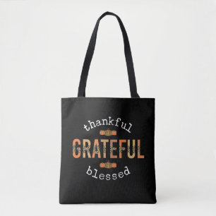 Thankful Grateful Blessed Fun Leopard Print Fall Tote Bag