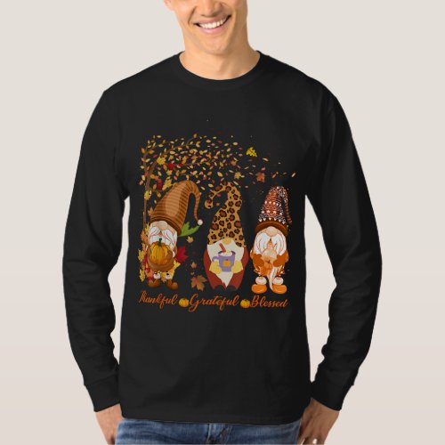 Thankful Grateful Blessed Gnome Thanksgiving Leopa T_Shirt