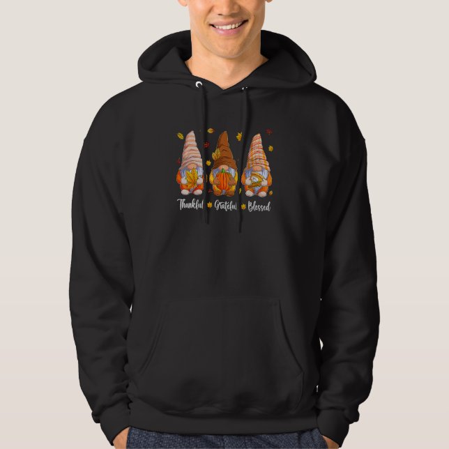 Thankful Grateful Blessed  Gnomies Fall Thanksgivi Hoodie (Front)