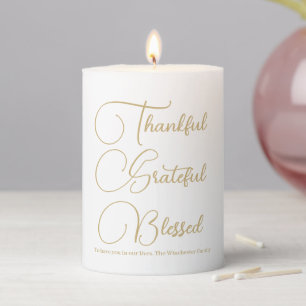 Thankful Grateful Blessed gold custom Thanksgiving Pillar Candle
