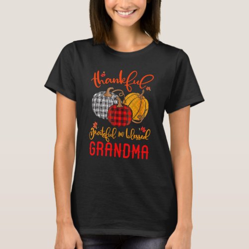 Thankful Grateful Blessed Grandma Autumn Fall Pump T_Shirt