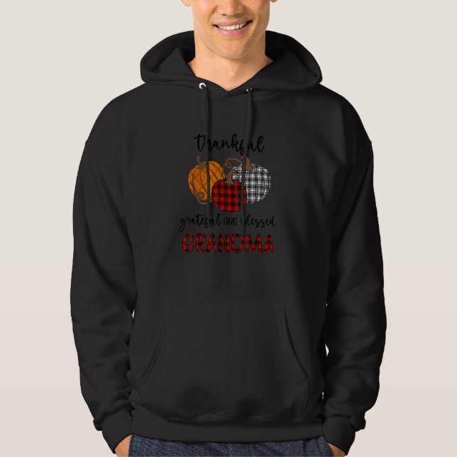 Thankful Grateful Blessed Grandma Plaid  Thanksgiv Hoodie (Front)
