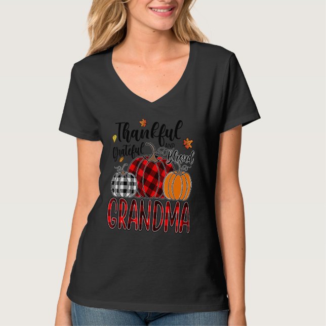 Thankful Grateful Blessed Grandma Pumpkin Truck Th T-Shirt (Front)