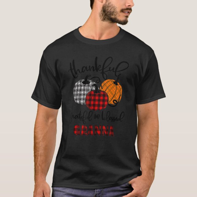 Thankful Grateful Blessed Granna Autumn Fall Pumpk T-Shirt (Front)