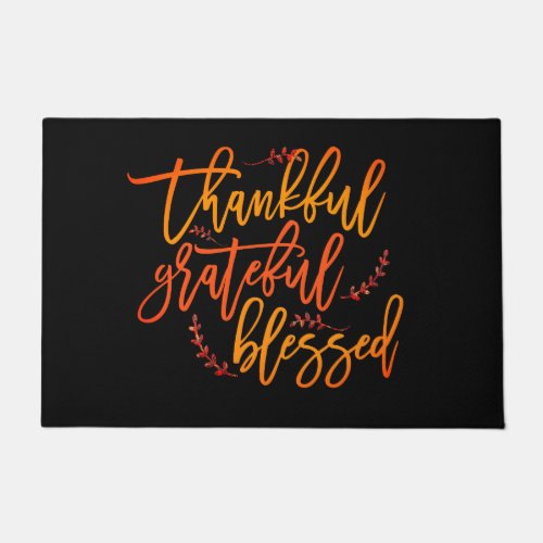 Thankful Grateful Blessed Gratitude Quote Black Doormat