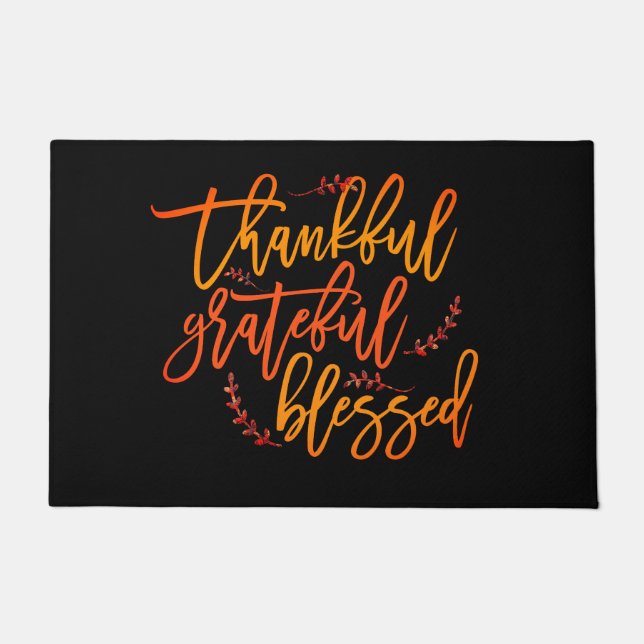 Thankful Grateful Blessed Gratitude Quote Black Doormat (Front)