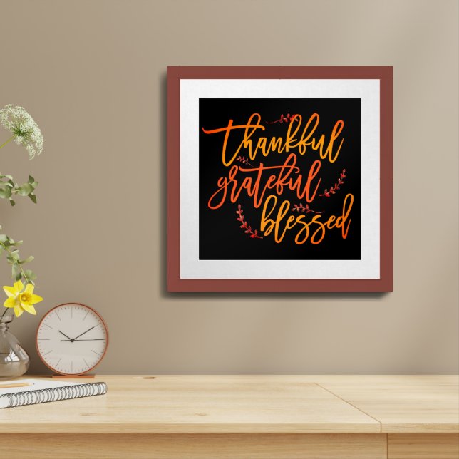 Thankful Grateful Blessed Gratitude Quote Black Framed Art (Table Top)