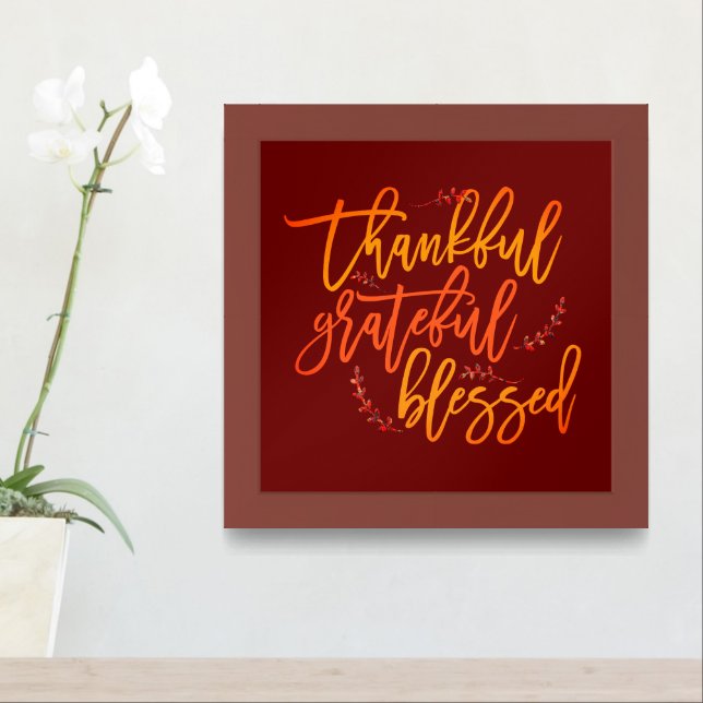Thankful Grateful Blessed Gratitude Quote Burgundy Framed Art (Entryway)