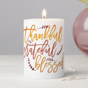 Thankful Grateful Blessed Gratitude Thanksgiving Pillar Candle