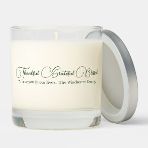 Thankful Grateful Blessed green script custom Scented Candle