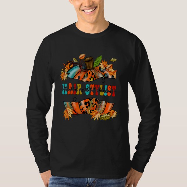 Thankful Grateful Blessed Hair Stylist Pumpkin Aut T-Shirt (Front)