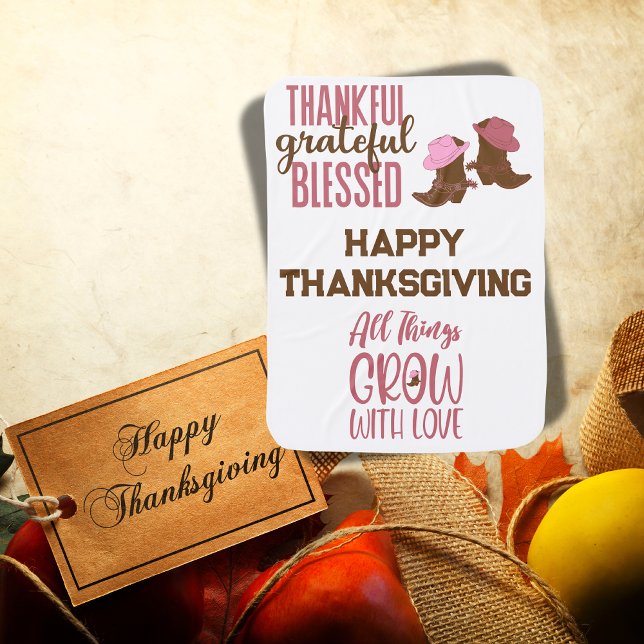 Thankful, Grateful, Blessed, Happy Thanksgiving |  Baby Blanket (Creator Uploaded)