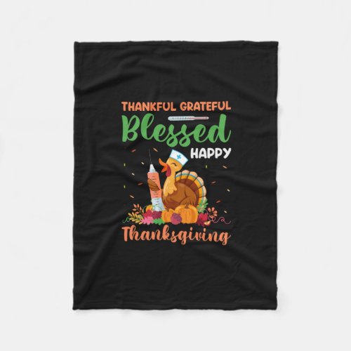 thankful grateful blessed happy thanksgiving fleece blanket