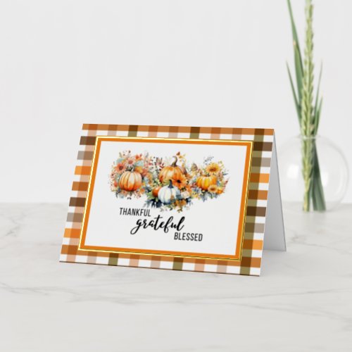 Thankful Grateful Blessed  Happy Thanksgiving Foil Greeting Card