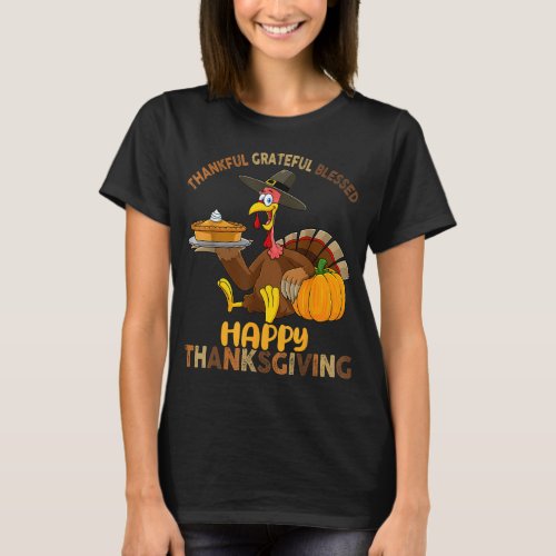 Thankful Grateful Blessed Happy Thanksgiving Girls T_Shirt