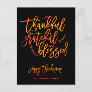 Thankful Grateful Blessed Happy Thanksgiving Name Holiday Postcard