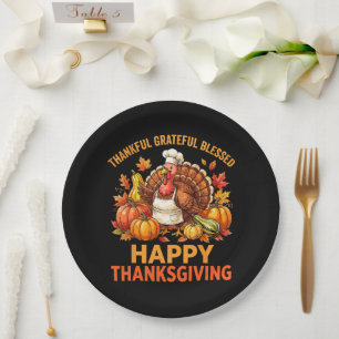 Thankful Grateful Blessed Happy Thanksgiving Paper Plates