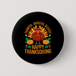 Thankful Grateful Blessed Happy Thanksgiving Shirt Button