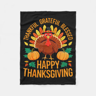 Thankful Grateful Blessed Happy Thanksgiving Shirt Fleece Blanket