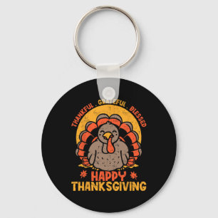 Thankful Grateful Blessed Happy Thanksgiving Turke Keychain