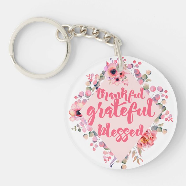 Thankful Grateful Blessed Keychain (Front)