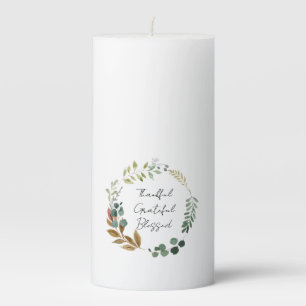 Thankful Grateful Blessed Leaf Art Rustic Modern  Pillar Candle