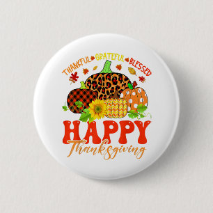 Thankful Grateful Blessed Leopard Plaid Pumpkin Th Button
