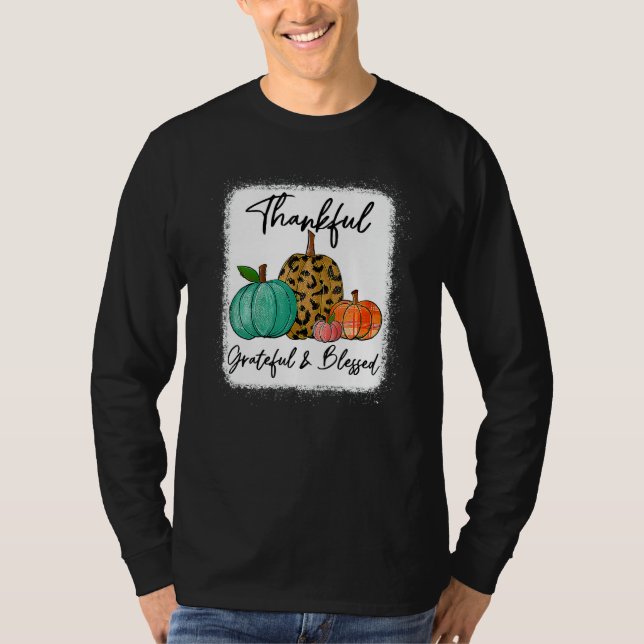 Thankful Grateful Blessed Leopard Pumpkin Fall Tha T-Shirt (Front)