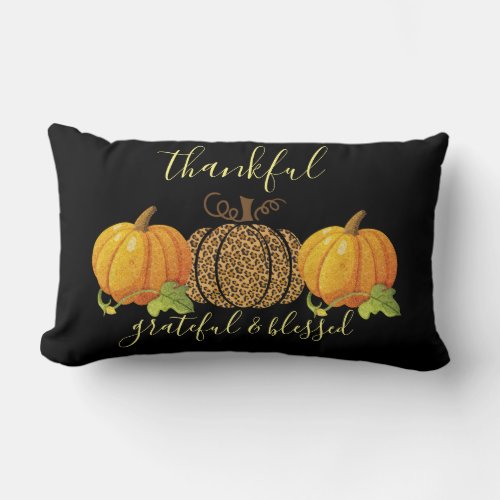 Thankful Grateful Blessed Leopard Pumpkin Lumbar Pillow