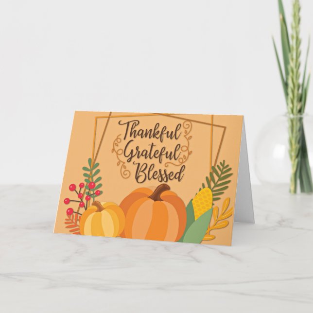 Thankful, Grateful, Blessed Letterpress Thank You Card (Front)