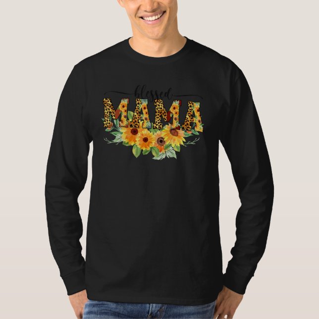 Thankful Grateful Blessed Mama Sunflower Thanksgiv T-Shirt (Front)
