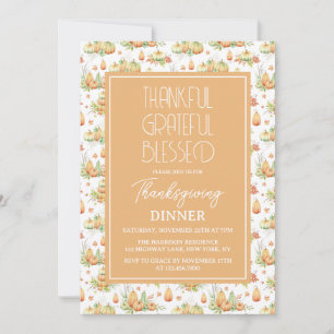 Thankful Grateful Blessed Minimalist Thanksgiving Invitation