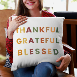 Thankful Grateful Blessed – Modern Fall Throw Pillow