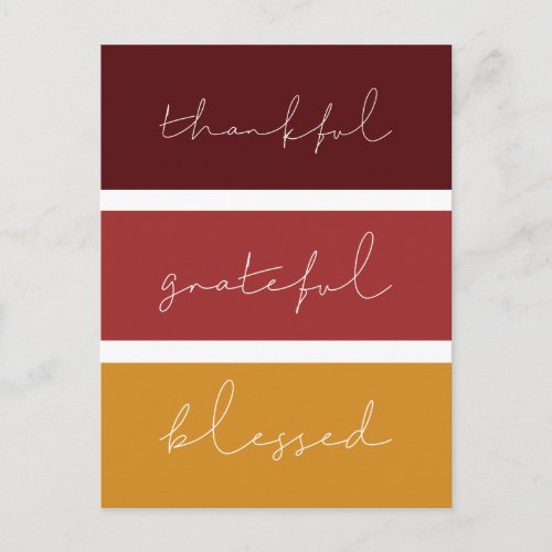 Thankful Grateful Blessed Modern Thanksgiving Postcard