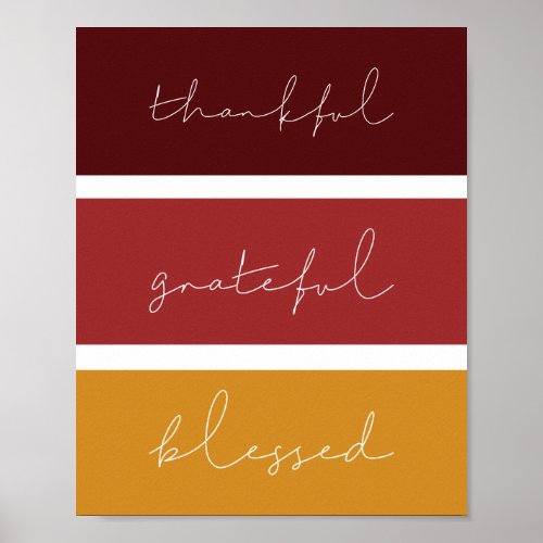 Thankful Grateful Blessed Modern Thanksgiving Poster
