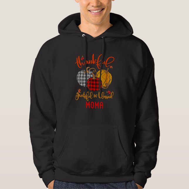 Thankful Grateful Blessed Moma Autumn Fall Pumpkin Hoodie (Front)