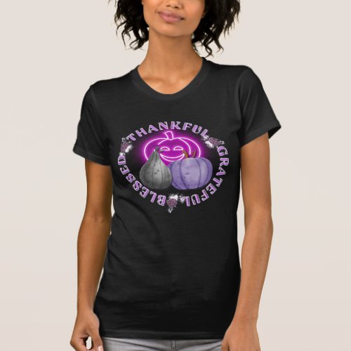 Thankful Grateful Blessed Neon Pumpkin T_Shirt