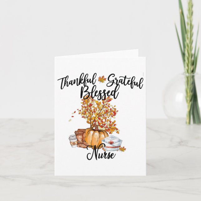 Thankful Grateful Blessed Nurse Fall Pumpkin Tree  Card (Front)