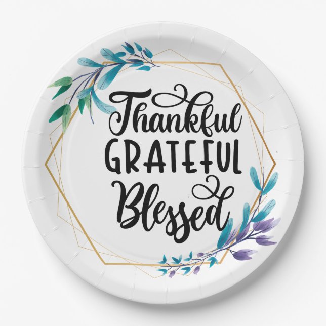 Thankful Grateful Blessed  Paper Plates (Front)